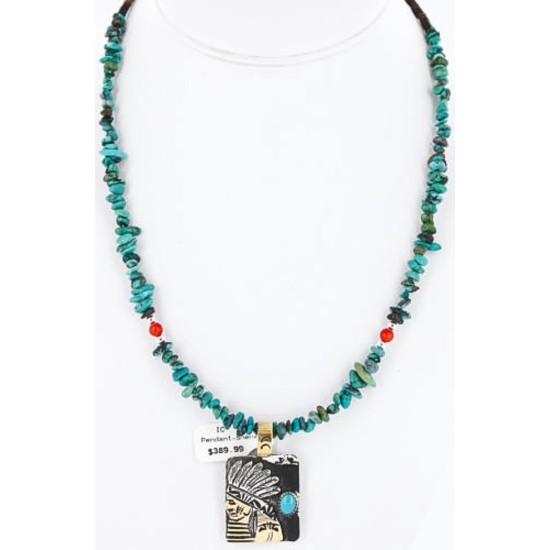 .925 Sterling Silver and 12kt Gold Filled Handmade Chief HEAD Certified Authentic Navajo Turquoise Native American Necklace 371044617005 .925 Sterling Silver and 12kt Gold Filled Handmade Chief HEAD Certified Authentic Navajo Turquoise Native American Necklace 371044617005