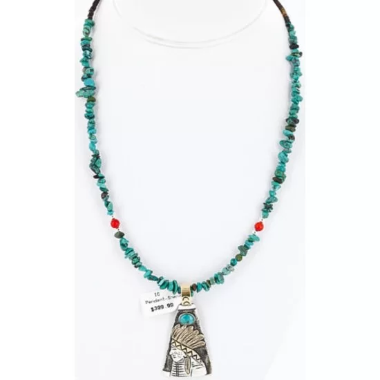 .925 Sterling Silver and 12kt Gold Filled Handmade Chief Head Certified Authentic Navajo Turquoise Native American Necklace 390820016316 .925 Sterling Silver and 12kt Gold Filled Handmade Chief Head Certified Authentic Navajo Turquoise Native American Necklace 390820016316
