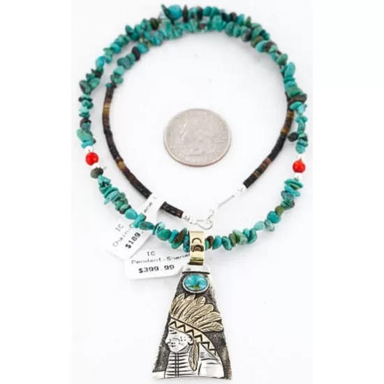 .925 Sterling Silver and 12kt Gold Filled Handmade Chief Head Certified Authentic Navajo Turquoise Native American Necklace 390820016316 .925 Sterling Silver and 12kt Gold Filled Handmade Chief Head Certified Authentic Navajo Turquoise Native American Necklace 390820016316