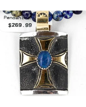 .925 Sterling Silver and 12kt Gold Filled Handmade CROSS Certified Authentic Navajo Denim Lapis Native American Necklace 370997869460