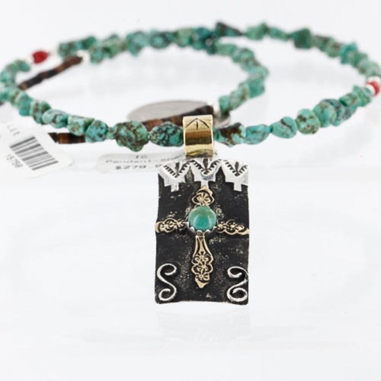 .925 Sterling Silver and 12kt Gold Filled Handmade CROSS Certified Authentic Navajo Turquoise Native American Necklace 370994193007 .925 Sterling Silver and 12kt Gold Filled Handmade CROSS Certified Authentic Navajo Turquoise Native American Necklace 370994193007