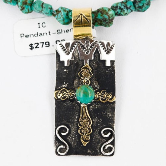 .925 Sterling Silver and 12kt Gold Filled Handmade CROSS Certified Authentic Navajo Turquoise Native American Necklace 370994193007 .925 Sterling Silver and 12kt Gold Filled Handmade CROSS Certified Authentic Navajo Turquoise Native American Necklace 370994193007