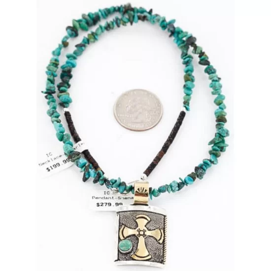 .925 Sterling Silver and 12kt Gold Filled Handmade Cross Certified Authentic Navajo Turquoise Native American Necklace 371034485514 .925 Sterling Silver and 12kt Gold Filled Handmade Cross Certified Authentic Navajo Turquoise Native American Necklace 371034485514