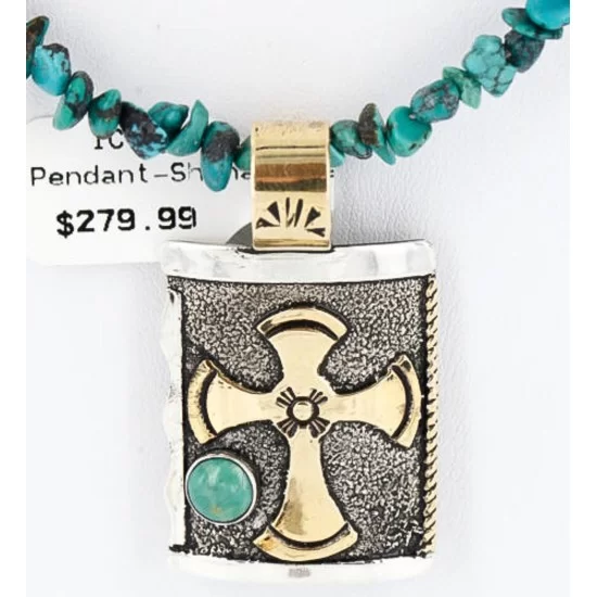 .925 Sterling Silver and 12kt Gold Filled Handmade Cross Certified Authentic Navajo Turquoise Native American Necklace 371034485514 .925 Sterling Silver and 12kt Gold Filled Handmade Cross Certified Authentic Navajo Turquoise Native American Necklace 371034485514