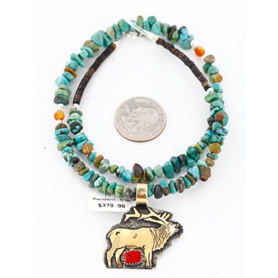.925 Sterling Silver and 12kt Gold Filled Handmade ELK Certified Authentic Navajo CORAL and Turquoise Native American Necklace 390829370064 .925 Sterling Silver and 12kt Gold Filled Handmade ELK Certified Authentic Navajo CORAL and Turquoise Native American Necklace 390829370064