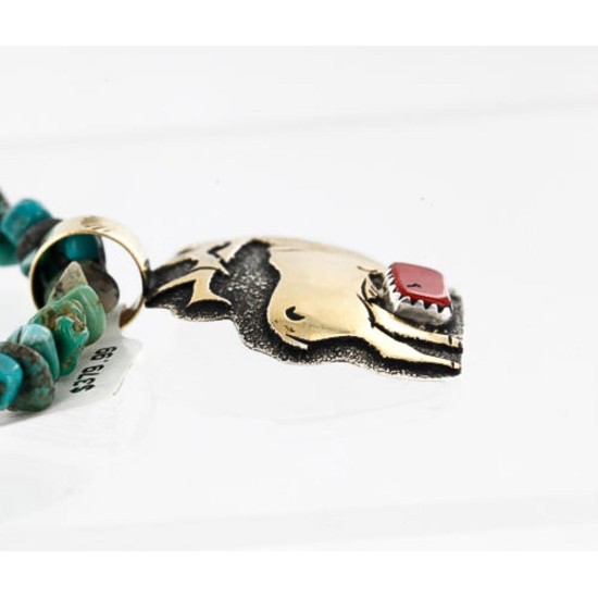 .925 Sterling Silver and 12kt Gold Filled Handmade ELK Certified Authentic Navajo CORAL and Turquoise Native American Necklace 390829370064 .925 Sterling Silver and 12kt Gold Filled Handmade ELK Certified Authentic Navajo CORAL and Turquoise Native American Necklace 390829370064