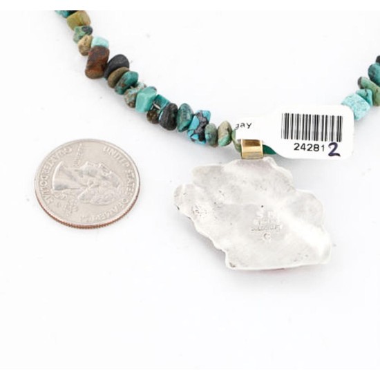.925 Sterling Silver and 12kt Gold Filled Handmade ELK Certified Authentic Navajo CORAL and Turquoise Native American Necklace 390829370064 .925 Sterling Silver and 12kt Gold Filled Handmade ELK Certified Authentic Navajo CORAL and Turquoise Native American Necklace 390829370064