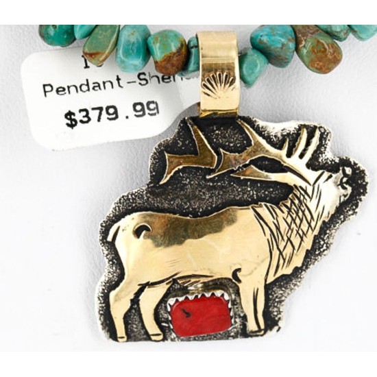 .925 Sterling Silver and 12kt Gold Filled Handmade ELK Certified Authentic Navajo CORAL and Turquoise Native American Necklace 390829370064 .925 Sterling Silver and 12kt Gold Filled Handmade ELK Certified Authentic Navajo CORAL and Turquoise Native American Necklace 390829370064
