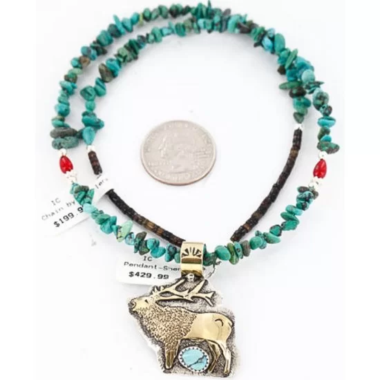 .925 Sterling Silver and 12kt Gold Filled Handmade ELK Certified Authentic Navajo Turquoise Native American Necklace 390816870628 .925 Sterling Silver and 12kt Gold Filled Handmade ELK Certified Authentic Navajo Turquoise Native American Necklace 390816870628
