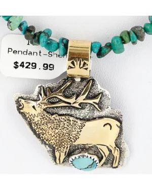 .925 Sterling Silver and 12kt Gold Filled Handmade ELK Certified Authentic Navajo Turquoise Native American Necklace 390816870628 .925 Sterling Silver and 12kt Gold Filled Handmade ELK Certified Authentic Navajo Turquoise Native American Necklace 390816870628