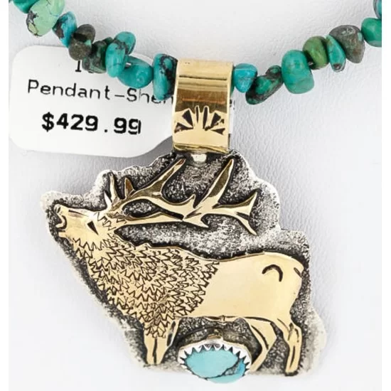 .925 Sterling Silver and 12kt Gold Filled Handmade ELK Certified Authentic Navajo Turquoise Native American Necklace 390816870628 .925 Sterling Silver and 12kt Gold Filled Handmade ELK Certified Authentic Navajo Turquoise Native American Necklace 390816870628