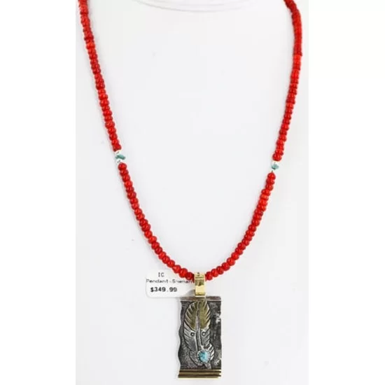 .925 Sterling Silver and 12kt Gold Filled HANDMADE Feather Certified Authentic Navajo Turquoise and Coral Native American Necklace 371102900292