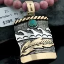 .925 Sterling Silver and 12kt Gold Filled Handmade Feather Certified Authentic Navajo Turquoise Native American Necklace 390641628518