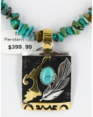 .925 Sterling Silver and 12kt Gold Filled Handmade Feather Certified Authentic Navajo Turquoise Native American Necklace 390839412228 .925 Sterling Silver and 12kt Gold Filled Handmade Feather Certified Authentic Navajo Turquoise Native American Necklace 390839412228