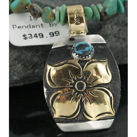 .925 Sterling Silver and 12kt Gold Filled Handmade Flower Certified Authentic Navajo Turquoise Native American Necklace 370919210577