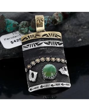 .925 Sterling Silver and 12kt Gold Filled Handmade FLOWER Certified Authentic Navajo Turquoise Native American Necklace 370976362072