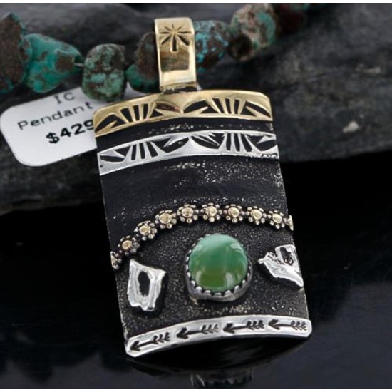.925 Sterling Silver and 12kt Gold Filled Handmade FLOWER Certified Authentic Navajo Turquoise Native American Necklace 370976362072 .925 Sterling Silver and 12kt Gold Filled Handmade FLOWER Certified Authentic Navajo Turquoise Native American Necklace 370976362072