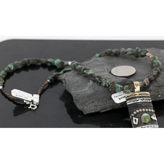.925 Sterling Silver and 12kt Gold Filled Handmade FLOWER Certified Authentic Navajo Turquoise Native American Necklace 370976362072 .925 Sterling Silver and 12kt Gold Filled Handmade FLOWER Certified Authentic Navajo Turquoise Native American Necklace 370976362072