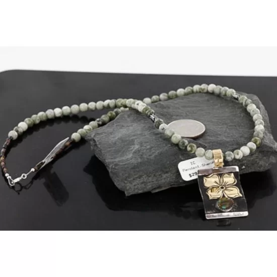 .925 Sterling Silver and 12kt Gold Filled Handmade FLOWER Certified Authentic Navajo Turquoise Native American Necklace 370985292568