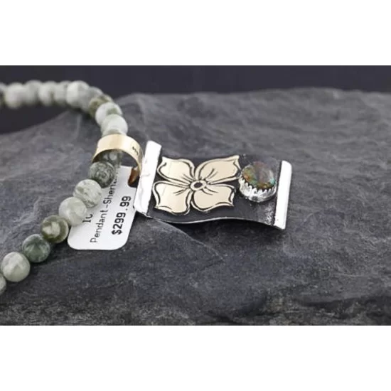 .925 Sterling Silver and 12kt Gold Filled Handmade FLOWER Certified Authentic Navajo Turquoise Native American Necklace 370985292568