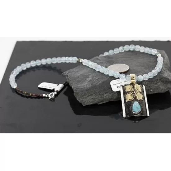 .925 Sterling Silver and 12kt Gold Filled Handmade FLOWER Certified Authentic Navajo Turquoise Native American Necklace 390738938158 .925 Sterling Silver and 12kt Gold Filled Handmade FLOWER Certified Authentic Navajo Turquoise Native American Necklace 390738938158