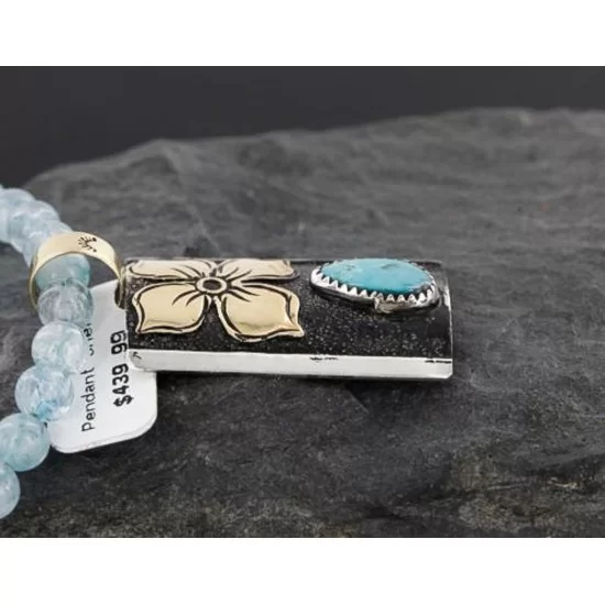 .925 Sterling Silver and 12kt Gold Filled Handmade FLOWER Certified Authentic Navajo Turquoise Native American Necklace 390738938158 .925 Sterling Silver and 12kt Gold Filled Handmade FLOWER Certified Authentic Navajo Turquoise Native American Necklace 390738938158