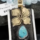 .925 Sterling Silver and 12kt Gold Filled Handmade FLOWER Certified Authentic Navajo Turquoise Native American Necklace 390738938158