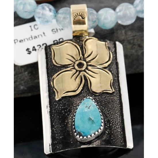 .925 Sterling Silver and 12kt Gold Filled Handmade FLOWER Certified Authentic Navajo Turquoise Native American Necklace 390738938158