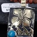 .925 Sterling Silver and 12kt Gold Filled Handmade FLOWER Certified Authentic Navajo Turquoise Native American Necklace 390744522117