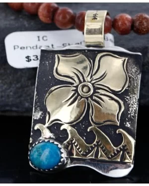 .925 Sterling Silver and 12kt Gold Filled Handmade FLOWER Certified Authentic Navajo Turquoise Native American Necklace 390744522117 .925 Sterling Silver and 12kt Gold Filled Handmade FLOWER Certified Authentic Navajo Turquoise Native American Necklace 390744522117