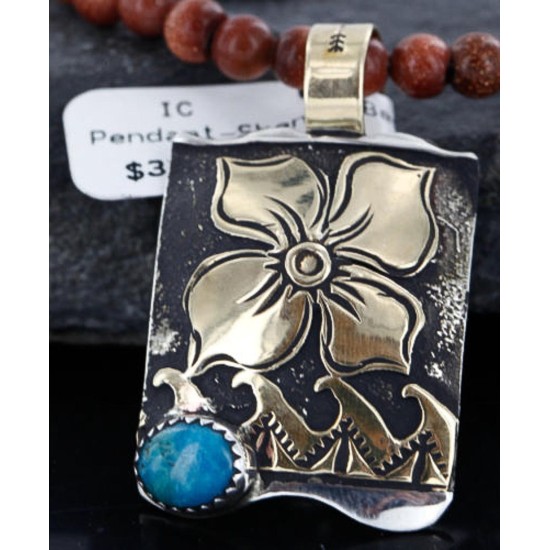 .925 Sterling Silver and 12kt Gold Filled Handmade FLOWER Certified Authentic Navajo Turquoise Native American Necklace 390744522117