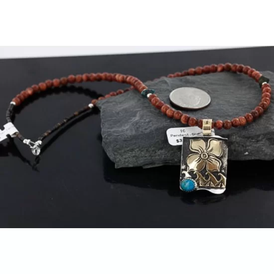 .925 Sterling Silver and 12kt Gold Filled Handmade FLOWER Certified Authentic Navajo Turquoise Native American Necklace 390744522117