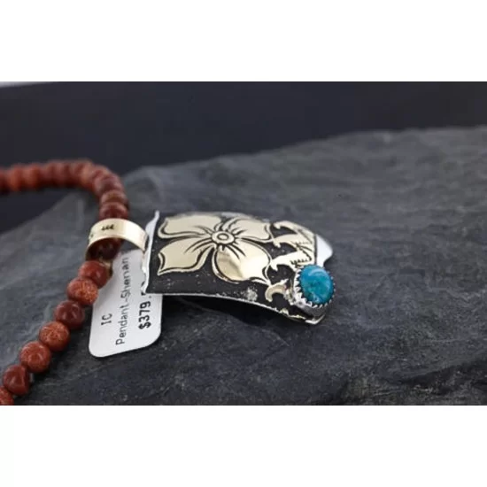 .925 Sterling Silver and 12kt Gold Filled Handmade FLOWER Certified Authentic Navajo Turquoise Native American Necklace 390744522117