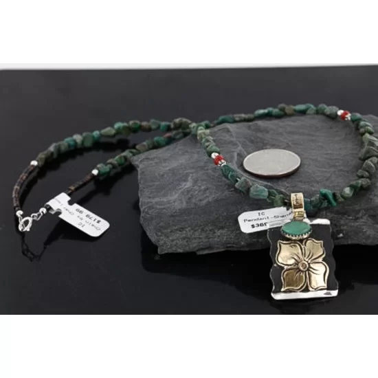.925 Sterling Silver and 12kt Gold Filled Handmade FLOWER Certified Authentic Navajo Turquoise Native American Necklace 390745000055
