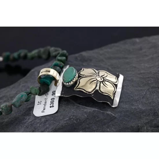.925 Sterling Silver and 12kt Gold Filled Handmade FLOWER Certified Authentic Navajo Turquoise Native American Necklace 390745000055