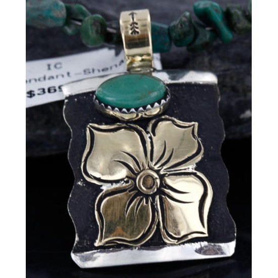 .925 Sterling Silver and 12kt Gold Filled Handmade FLOWER Certified Authentic Navajo Turquoise Native American Necklace 390745000055
