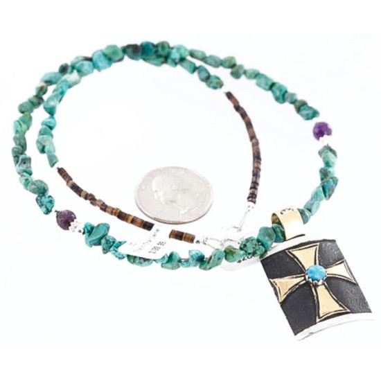 .925 Sterling Silver and 12kt Gold Filled Handmade FLOWER Certified Authentic Navajo Turquoise Native American Necklace 390775861880 .925 Sterling Silver and 12kt Gold Filled Handmade FLOWER Certified Authentic Navajo Turquoise Native American Necklace 390775861880