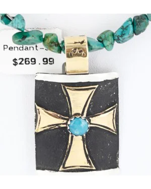 .925 Sterling Silver and 12kt Gold Filled Handmade FLOWER Certified Authentic Navajo Turquoise Native American Necklace 390775861880
