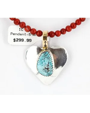 .925 Sterling Silver and 12kt Gold Filled Handmade Heart Certified Authentic Navajo Turquoise Native American Necklace 371068266410