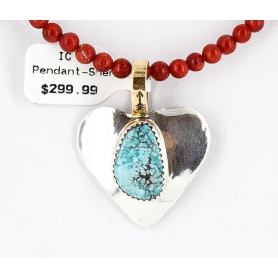 .925 Sterling Silver and 12kt Gold Filled Handmade Heart Certified Authentic Navajo Turquoise Native American Necklace 371068266410