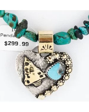 .925 Sterling Silver and 12kt Gold Filled Handmade Heart Certified Authentic Navajo Turquoise Native American Necklace 390805286053