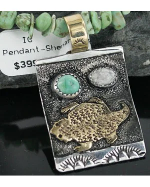 .925 Sterling Silver and 12kt Gold Filled Handmade HORNY TOAD Certified Authentic Navajo Turquoise Native American Necklace 370924271697