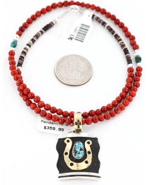 .925 Sterling Silver and 12kt Gold Filled Handmade Horse Shoe Certified Authentic Navajo Turquoise Native American Necklace 390841327088