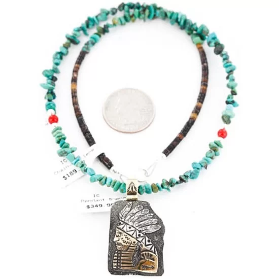 .925 Sterling Silver and 12kt Gold Filled Handmade INDIAN Certified Authentic Navajo Turquoise Native American Necklace 390824811801 .925 Sterling Silver and 12kt Gold Filled Handmade INDIAN Certified Authentic Navajo Turquoise Native American Necklace 390824811801