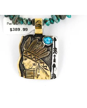 .925 Sterling Silver and 12kt Gold Filled Handmade INDIAN Certified Authentic Navajo Turquoise Native American Necklace 390840253671