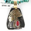 .925 Sterling Silver and 12kt Gold Filled Handmade Indian Chief Head Certified Authentic Navajo Coral Native American Necklace 371048929995