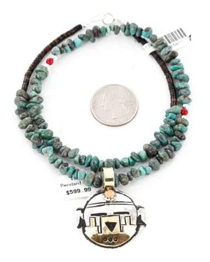 .925 Sterling Silver and 12kt Gold Filled Handmade KACHINA Certified Authentic Navajo Spiny Oyster Native American Necklace 371050081167