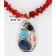 .925 sterling Silver and 12kt Gold Filled HANDMADE MULTI COLOR Certified Authentic Navajo Turquoise, Spiny Oyster, Coral and Onyx Native American Necklace 390890146219