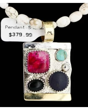 .925 Sterling Silver and 12kt Gold Filled HANDMADE MULTICOLOR Certified Authentic Navajo White Howlite Native American Necklace 390887031367