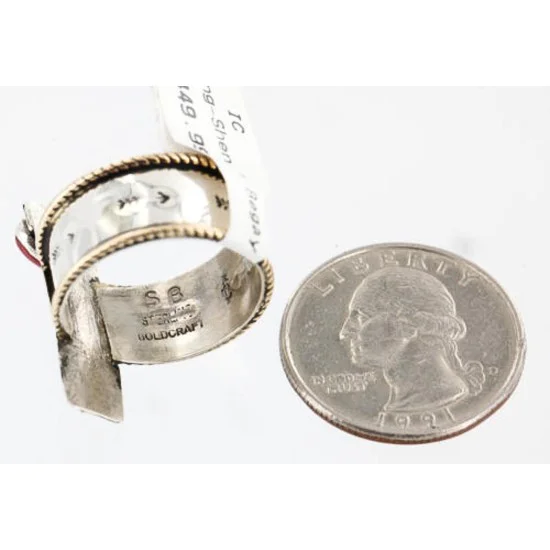.925 Sterling Silver and 12kt Gold Filled Handmade ROSE ARROW Certified Authentic Navajo CORAL Native American Ring  371014416628